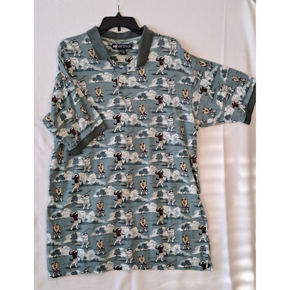Big Dogs Fun & Attitude Men’s Golf Polo Dog Graphic Print Green Cotton XL